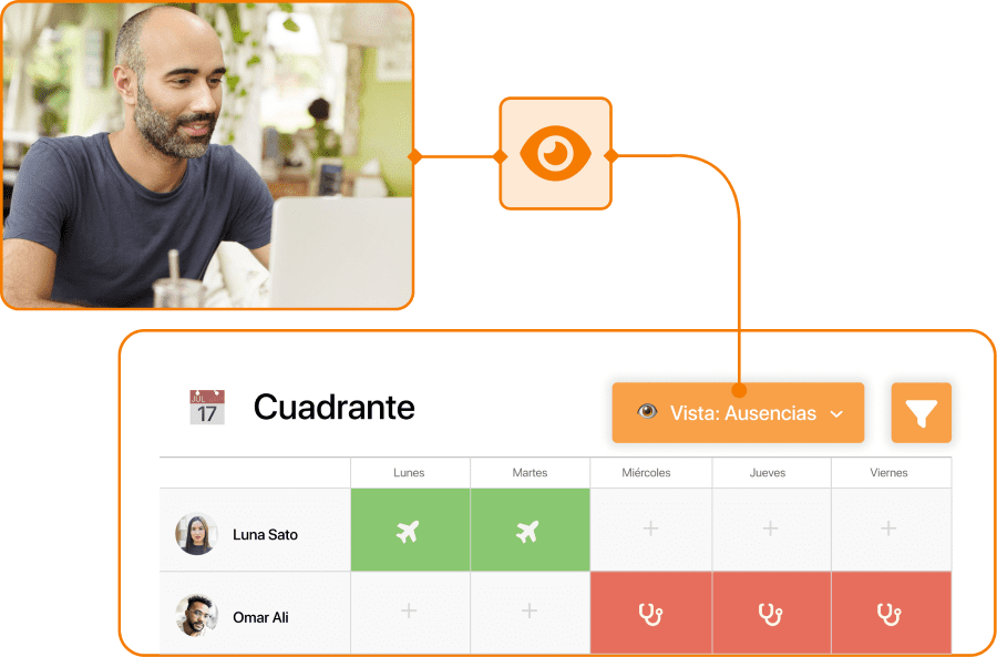Captura de vista ausencias cuadrante en TramitApp