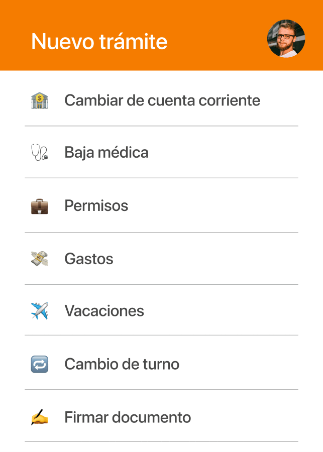 Pantalla nuevo tramite perfil empleado