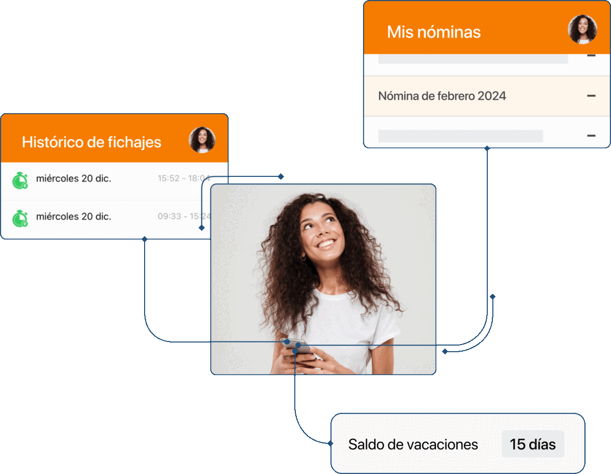 Captura de expediente digital empleado nominas historico fichajes saldo vacaciones en TramitApp
