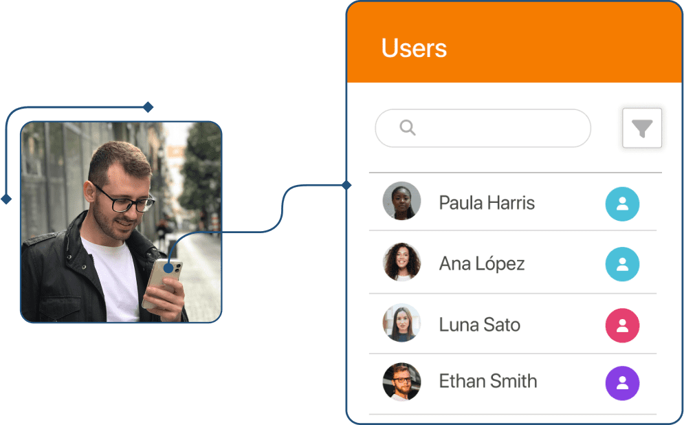 Capture d'écran d'un administrateur consultant les utilisateurs dans TramitApp