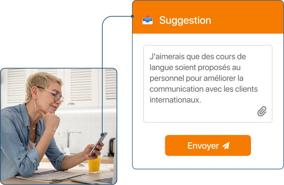 Capture d'écran de l'envoi à la boîte à suggestions dans TramitApp