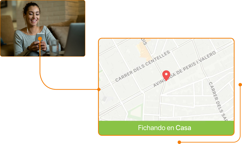 Mujer fichando desde su casa