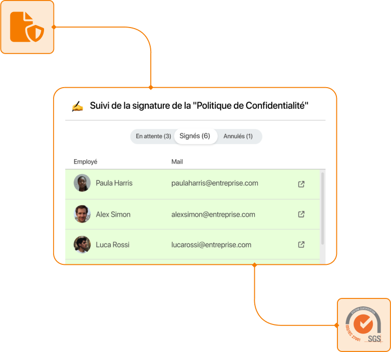 Capture d'écran de la signature en masse de la politique de confidentialité dans TramitApp