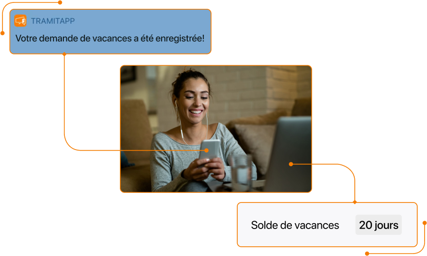 Capture d'écran de la notification de solde de demande de congés dans TramitApp