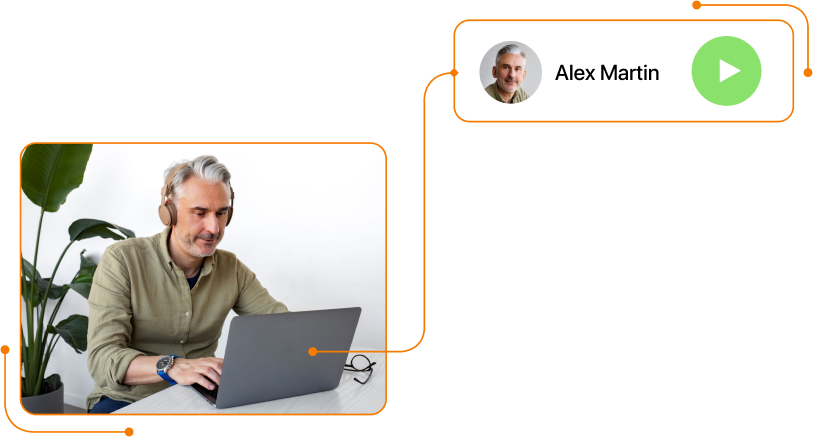 Screenshot of a man clocking in on the web in TramitApp
