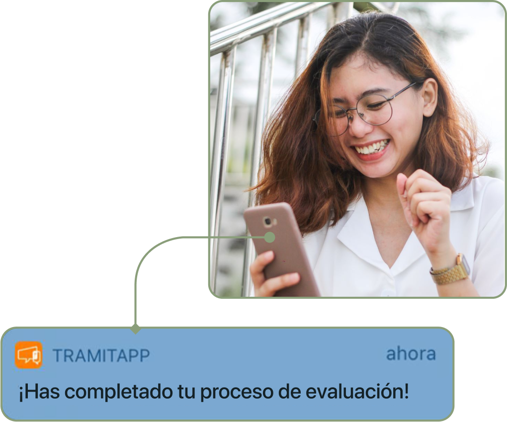 Captura de notificacion proceso evaluacion completado en TramitApp