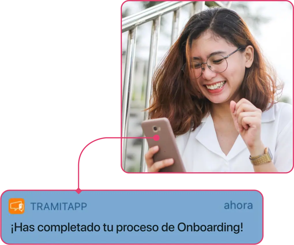 Notificación de proceso de onboarding completado en TramitApp