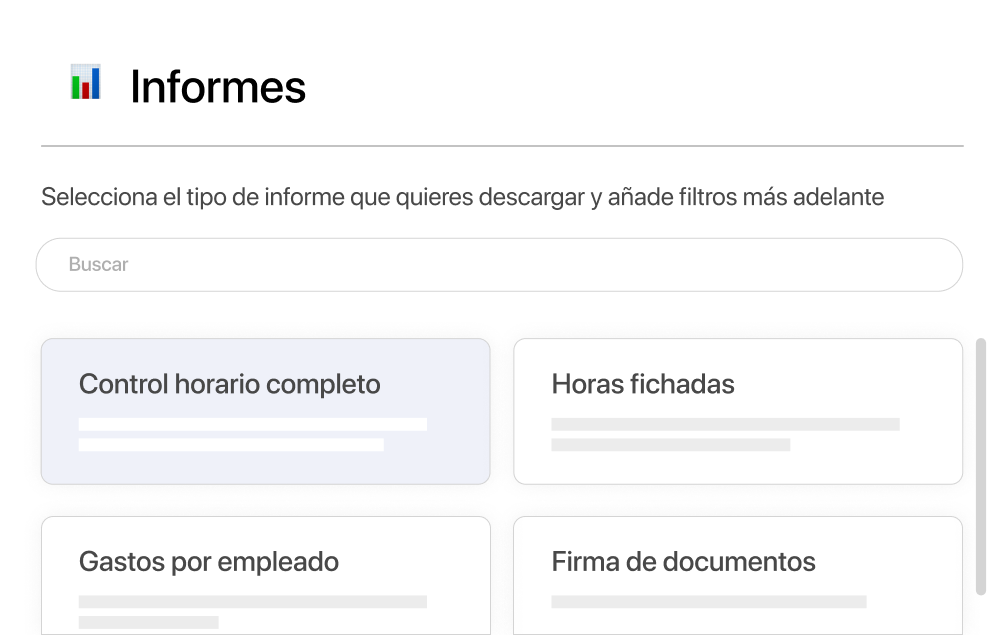 Captura de pantalla tipos de informes en TramitApp