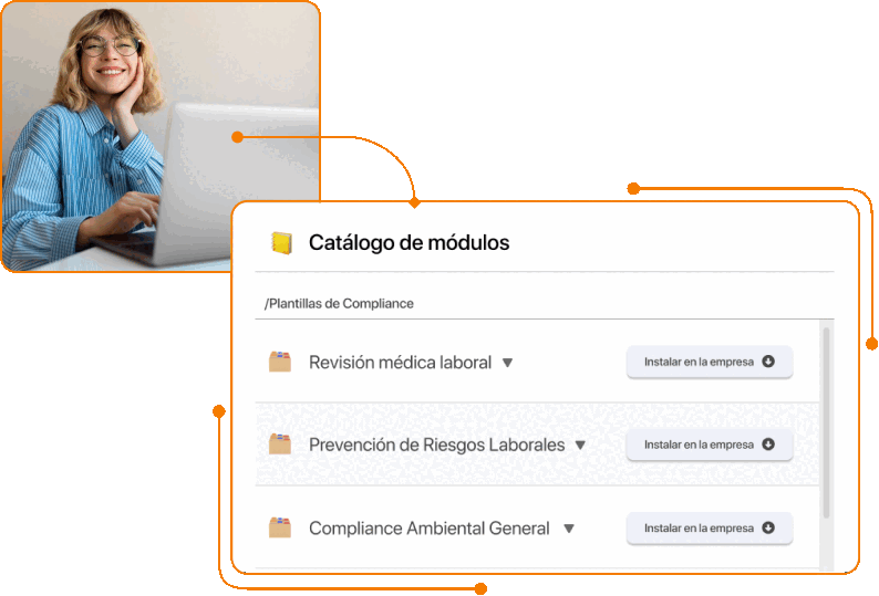 Captura de pantalla catalogo modulos compliance mujer en TramitApp