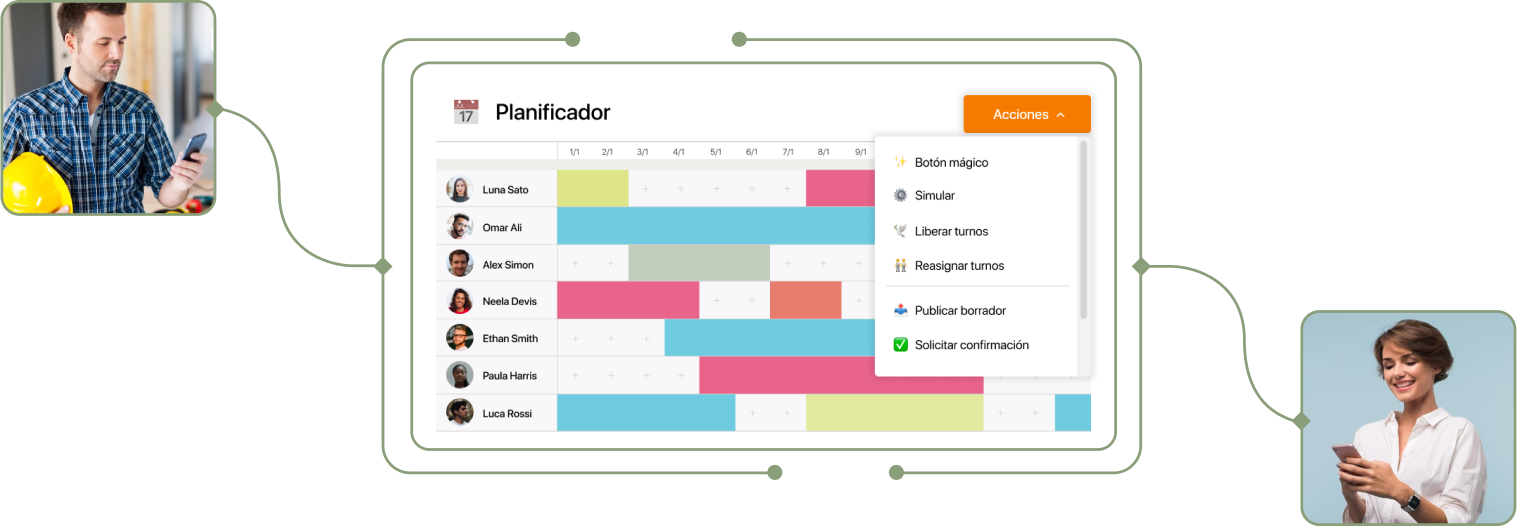 Profesional usando el planificador de turnos de TramitApp en dispositivo móvil
