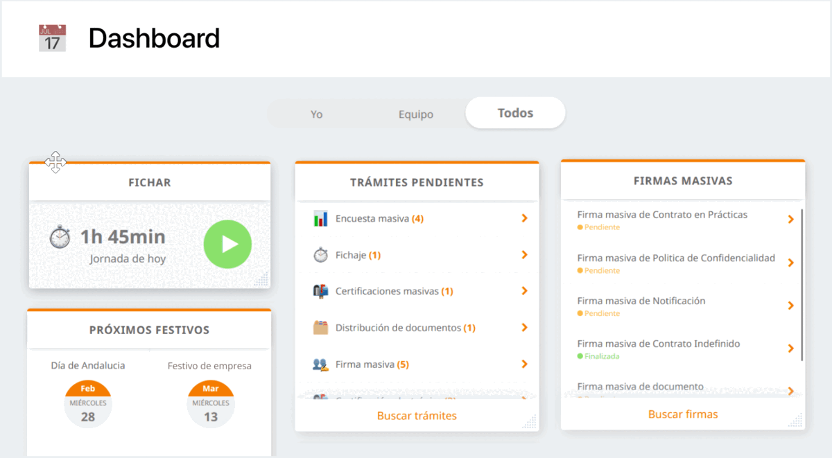 Pantalla del dashboard de TramitApp con las integraciones para una gestión eficiente