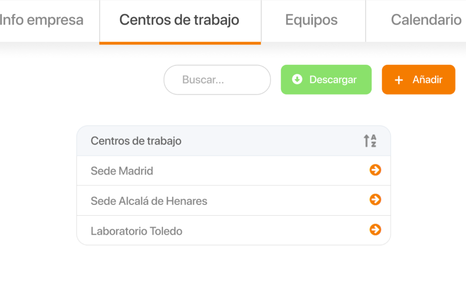 Pantalla empresa centros trabajo