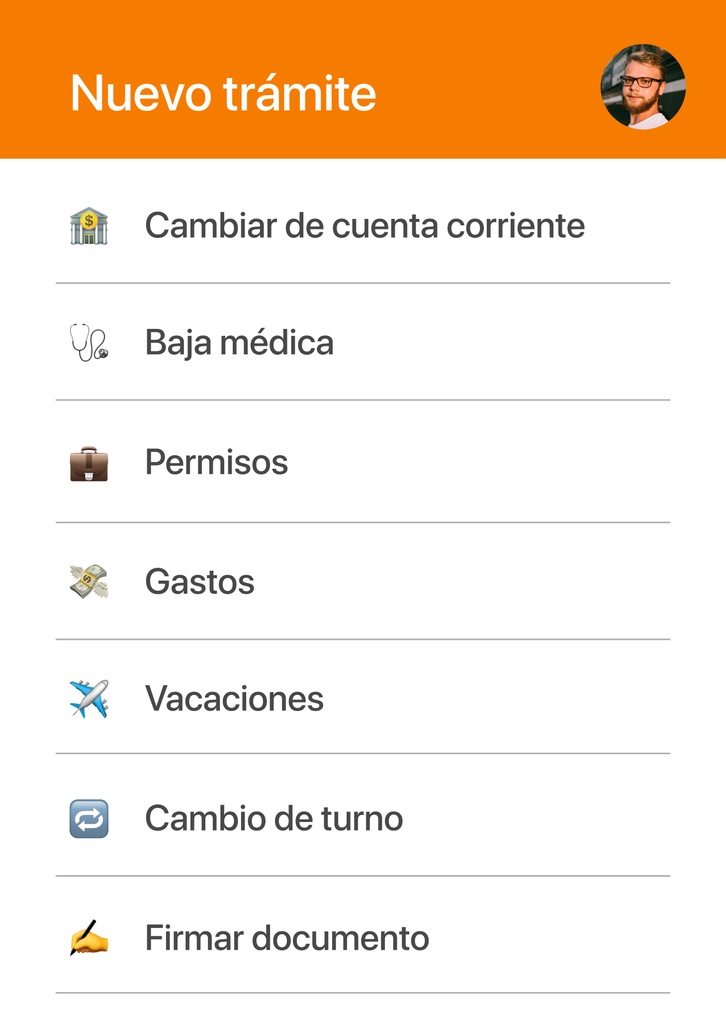 Pantalla nuevo tramite perfil empleado