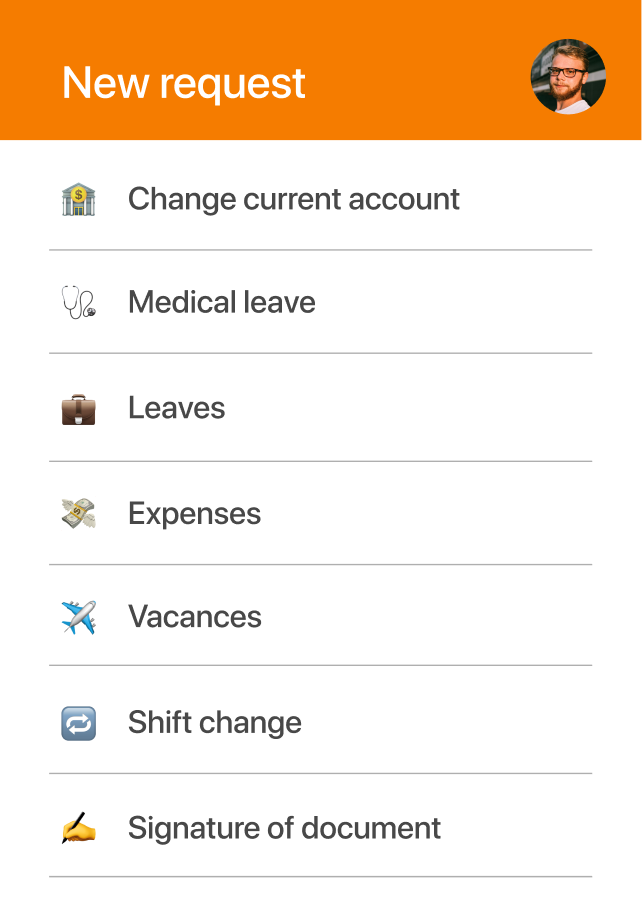 Screen to start a new procedure from the employee profile, integrated with other TramitApp features