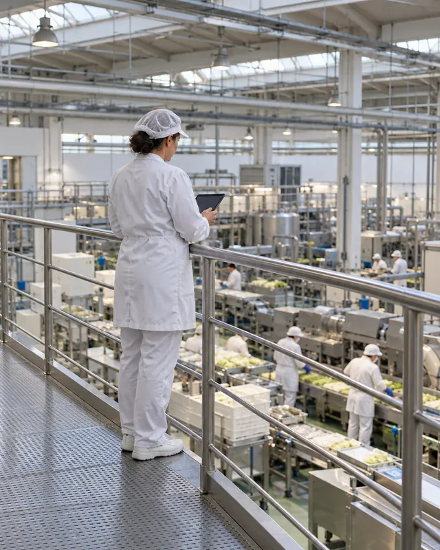 Jefa de producción preparando en la tablet borradores de turnos desde la pasarela de la fábrica con TramitApp