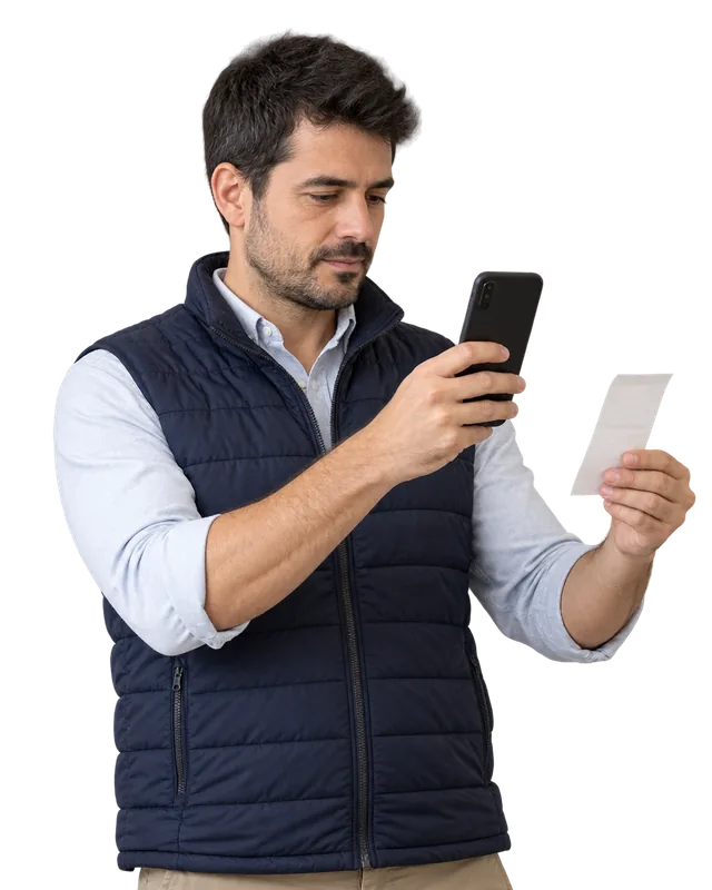 Salarié photographiant un ticket avec son mobile pour enregistrer la dépense dans le logiciel de note de frais de TramitApp
