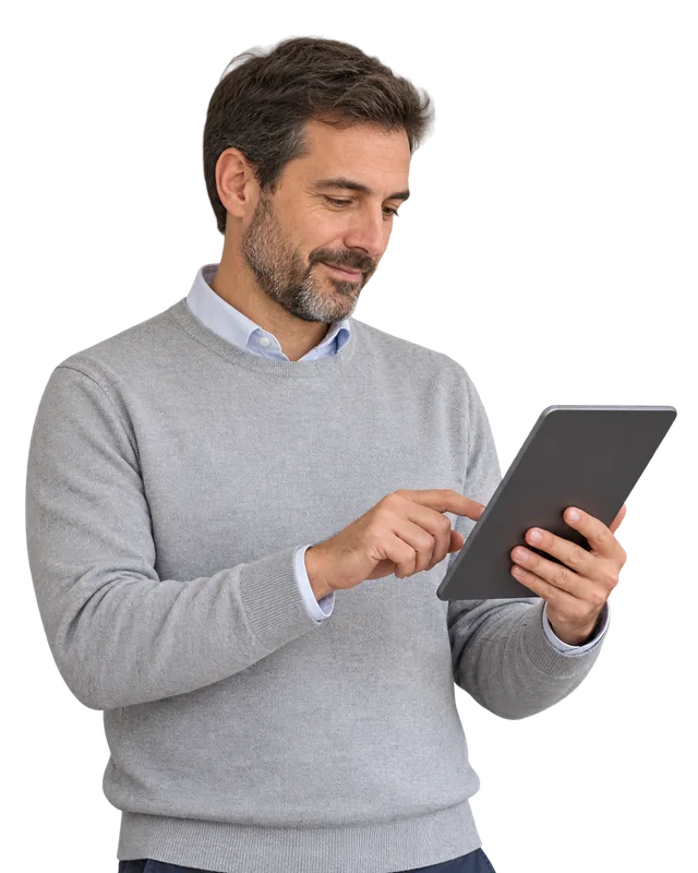 Manager reviewing her team’s performance appraisals on a tablet with TramitApp
