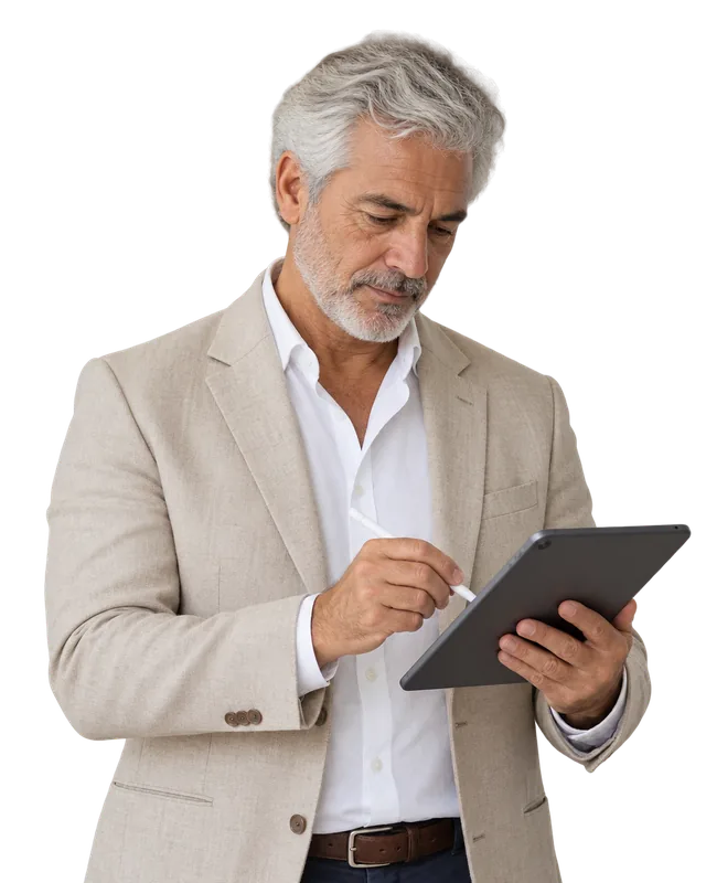 Gerente enviando documentos a firmar a su equipo desde la tablet con la firma electrónica de TramitApp