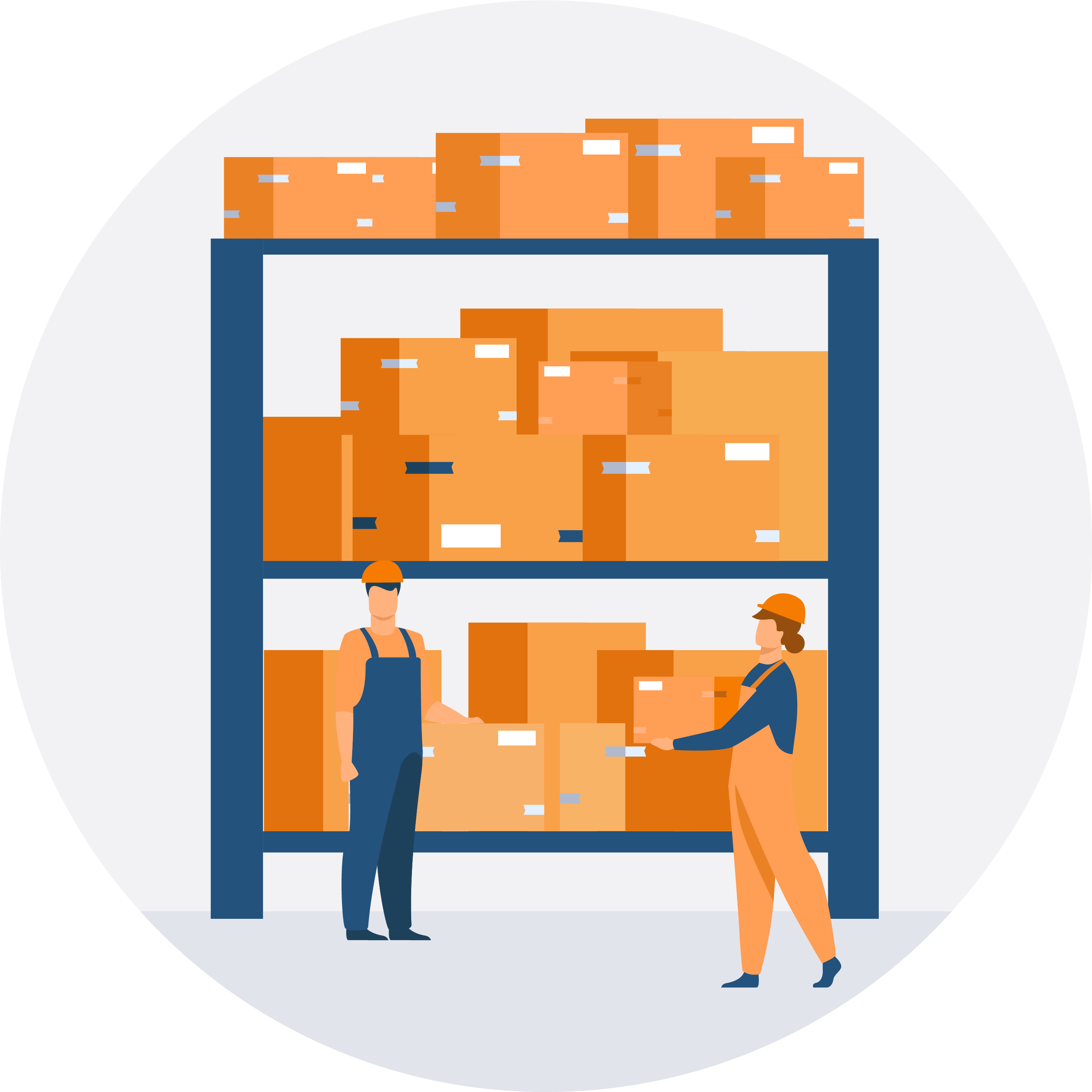 Industria personas estanteria cajas cascos