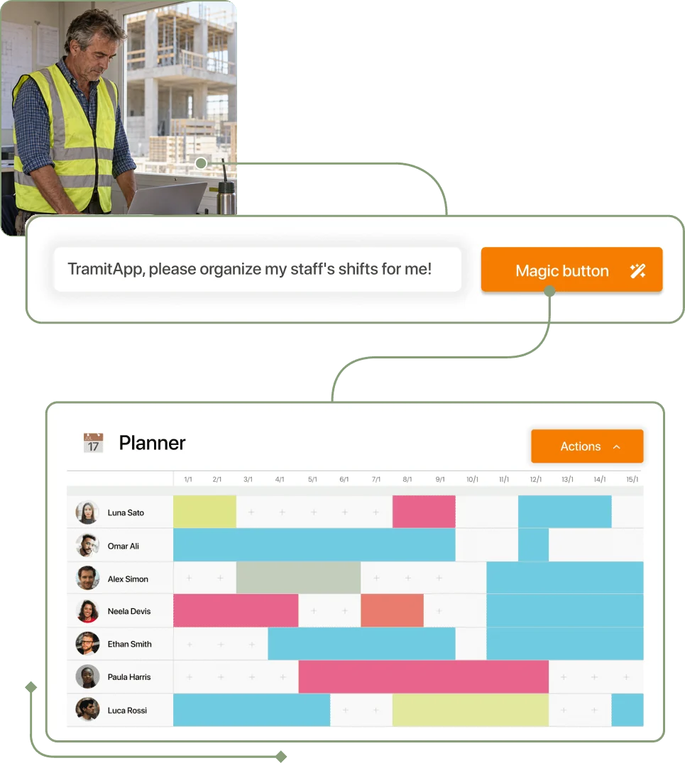 Screenshot of the Smart Planner AI scheduler in TramitApp