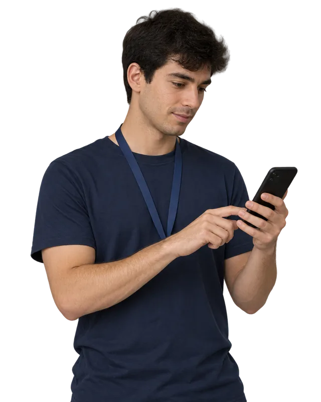 Sales assistant checking their shift on their phone with TramitApp's HR software for retail
