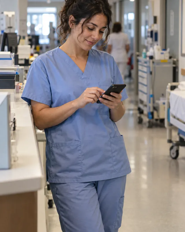 Empleada consultando y confirmando sus turnos de la semana en el móvil con TramitApp