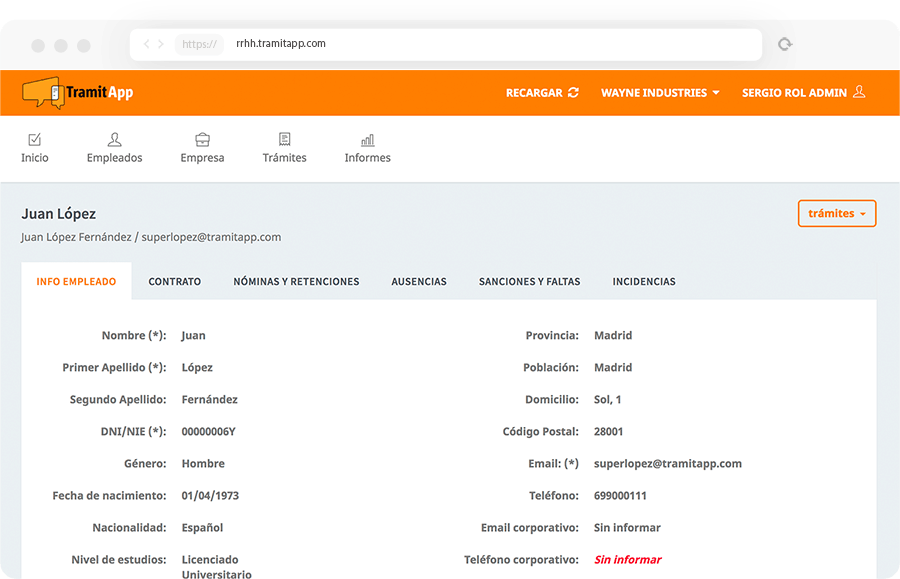 Programa de Recursos Humanos online TramitApp Control Horario es una aplicación completa de recursos humanos