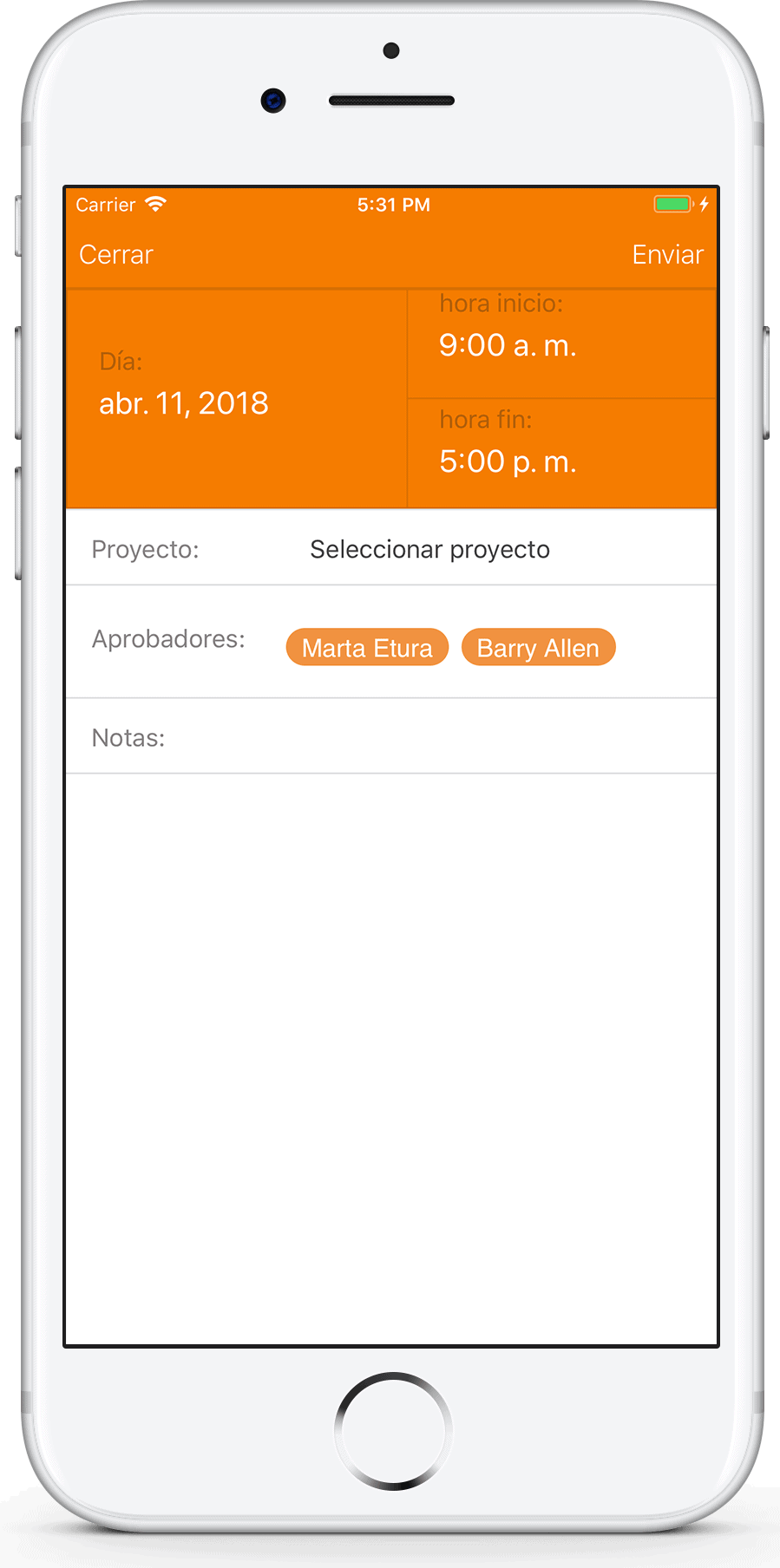 Control horario desde el móvil Empleado ficha desde su APP