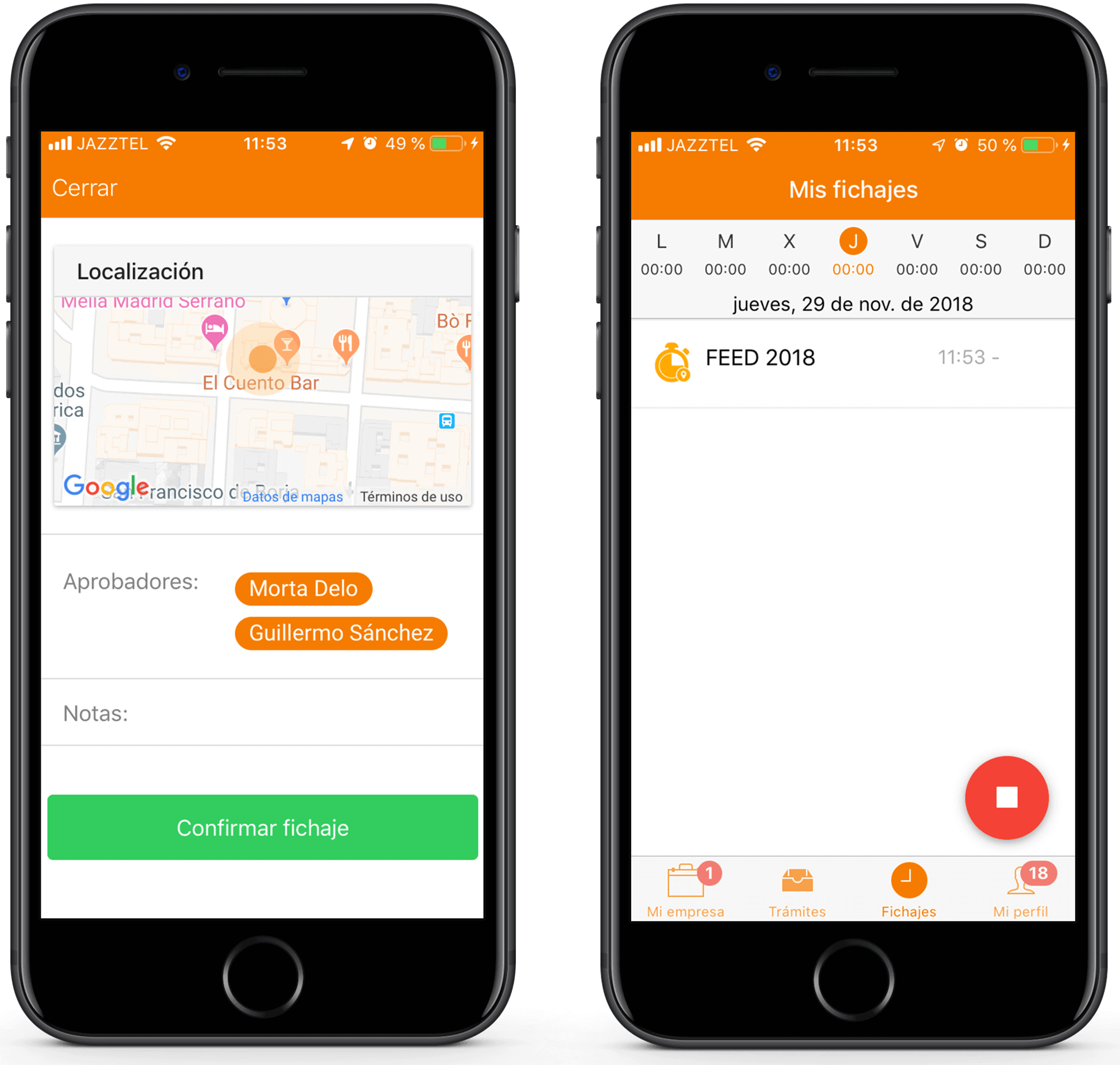 Sistema de fichajes geolocalizado TramitApp Control Horario es la app de control horario que te permite cumplir la ley.