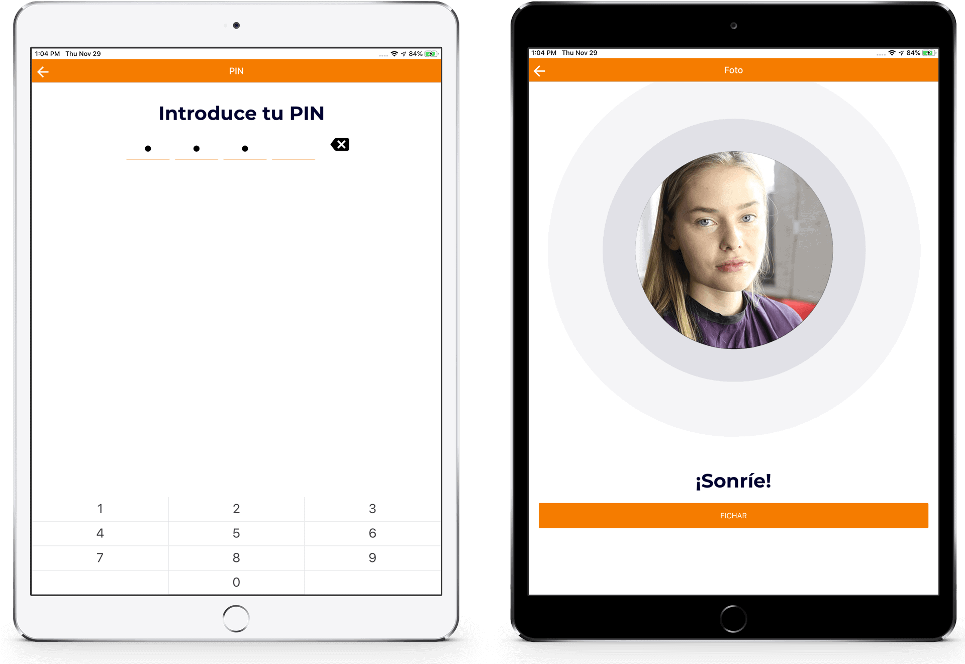 Kiosko TramitApp para fichar en la entrada TramitApp Control Horario es la app de control horario que permite fichajes con Reconocimiento Facial en nuestro kiosko.