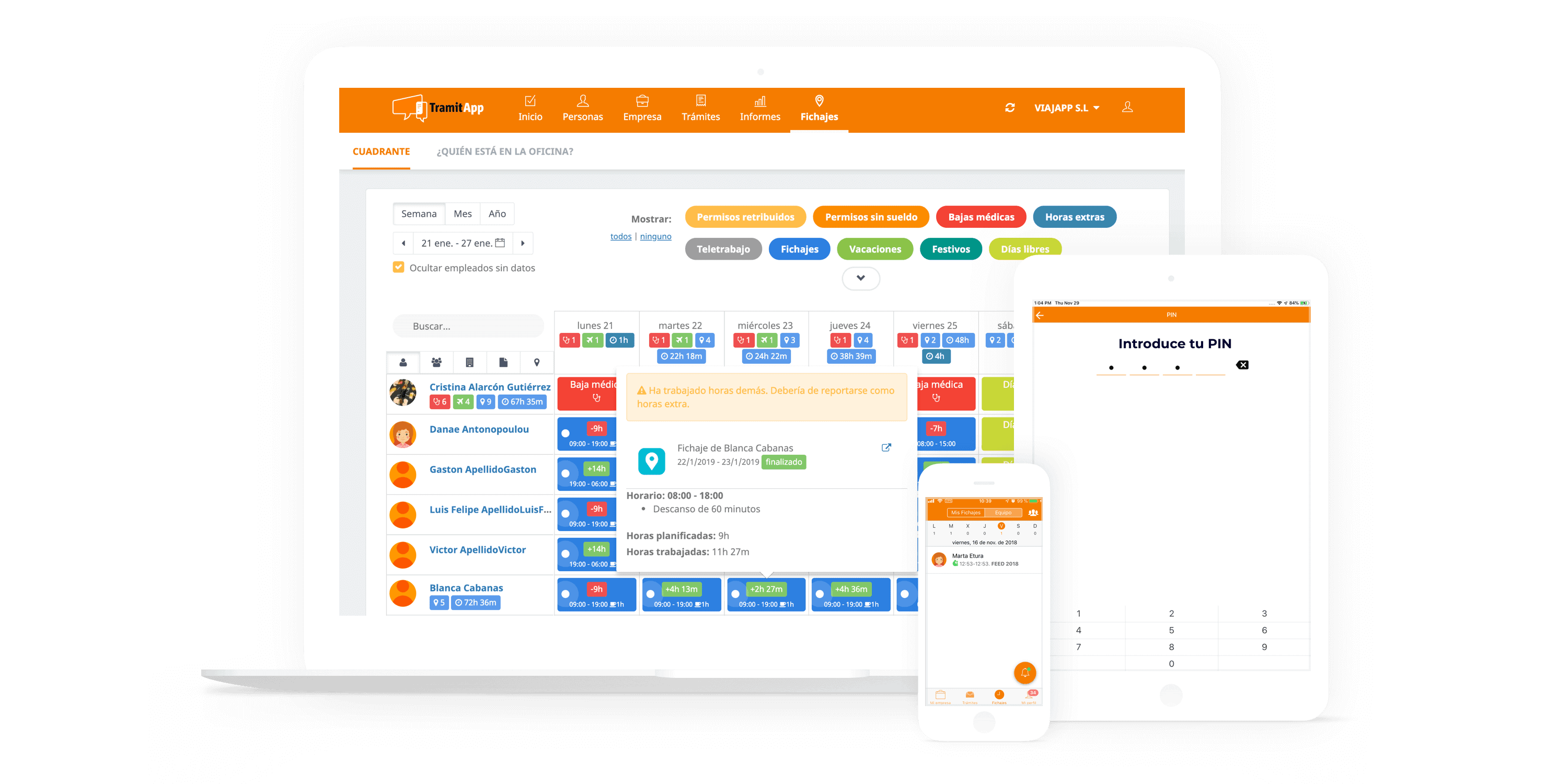 App de Control Horario a través de Web, móvil y Tablet.
