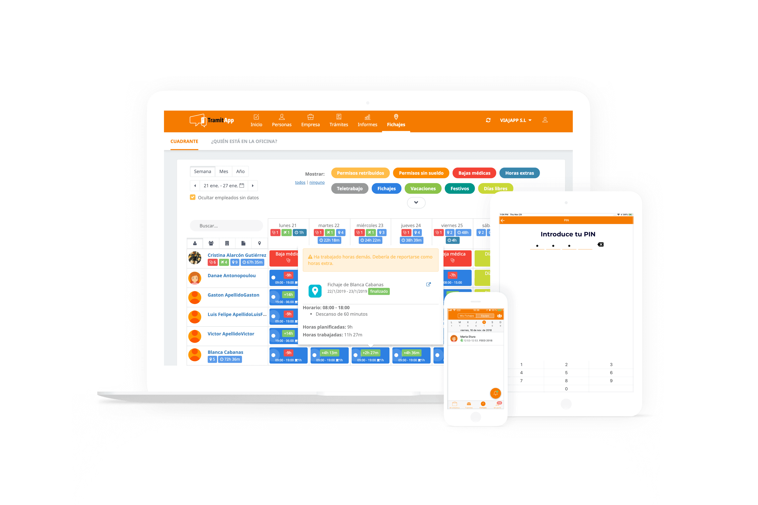 Fichajes App de Control Horario a través de Web, móvil y Tablet.