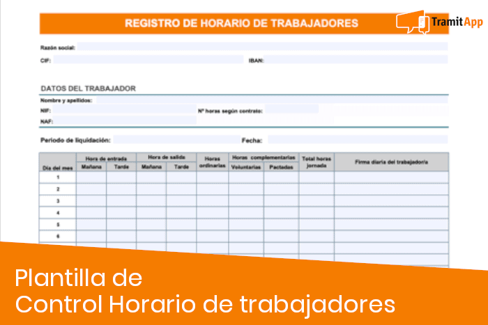 Plantilla de control horario trabajadores