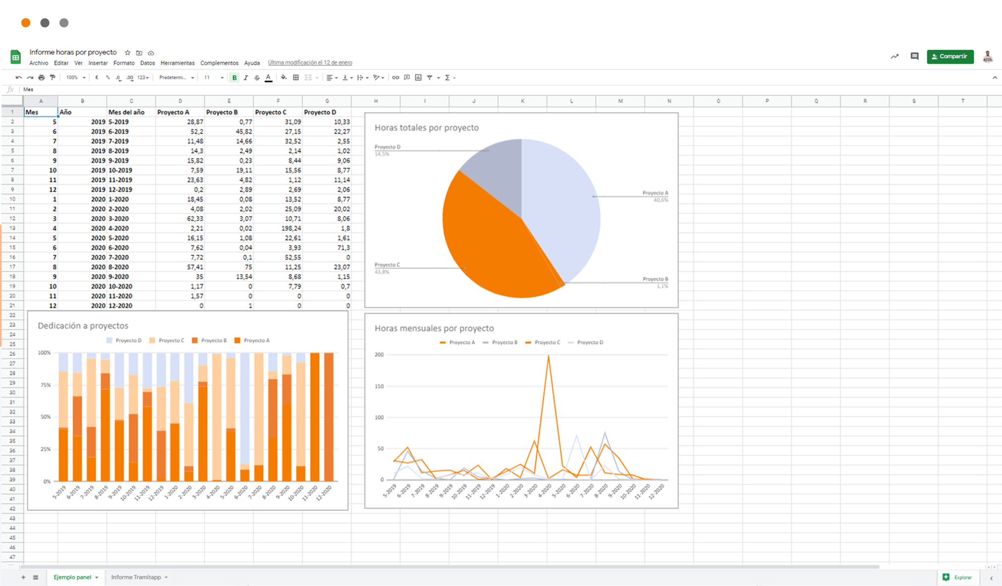 informes TramitApp Control Horario te permite exportar el cuadrante a excel de las horas de tus empleados