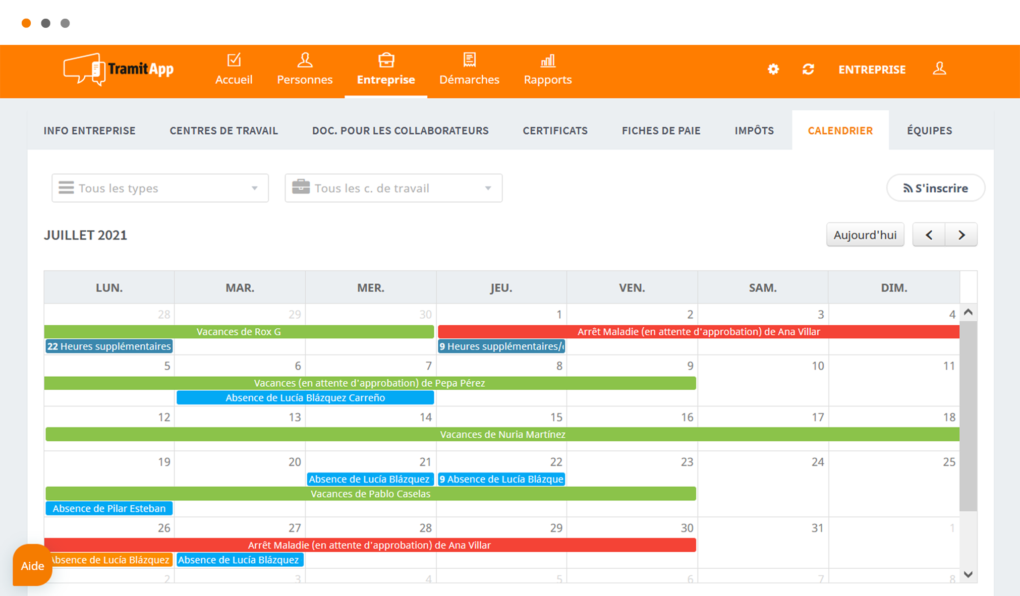 calendrier TramitApp Control Horario te permite fichar en la empresa vía app móvil, web y kiosko