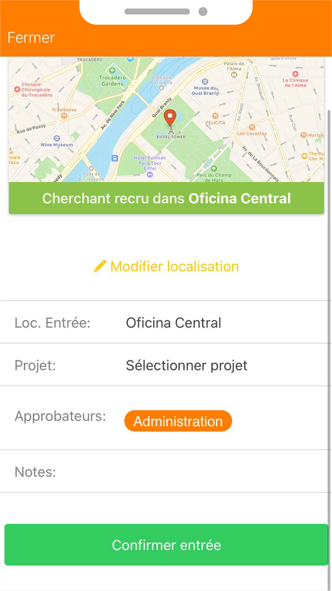 confirmer_entrée App de Control Horario a través de Web, móvil y Tablet.