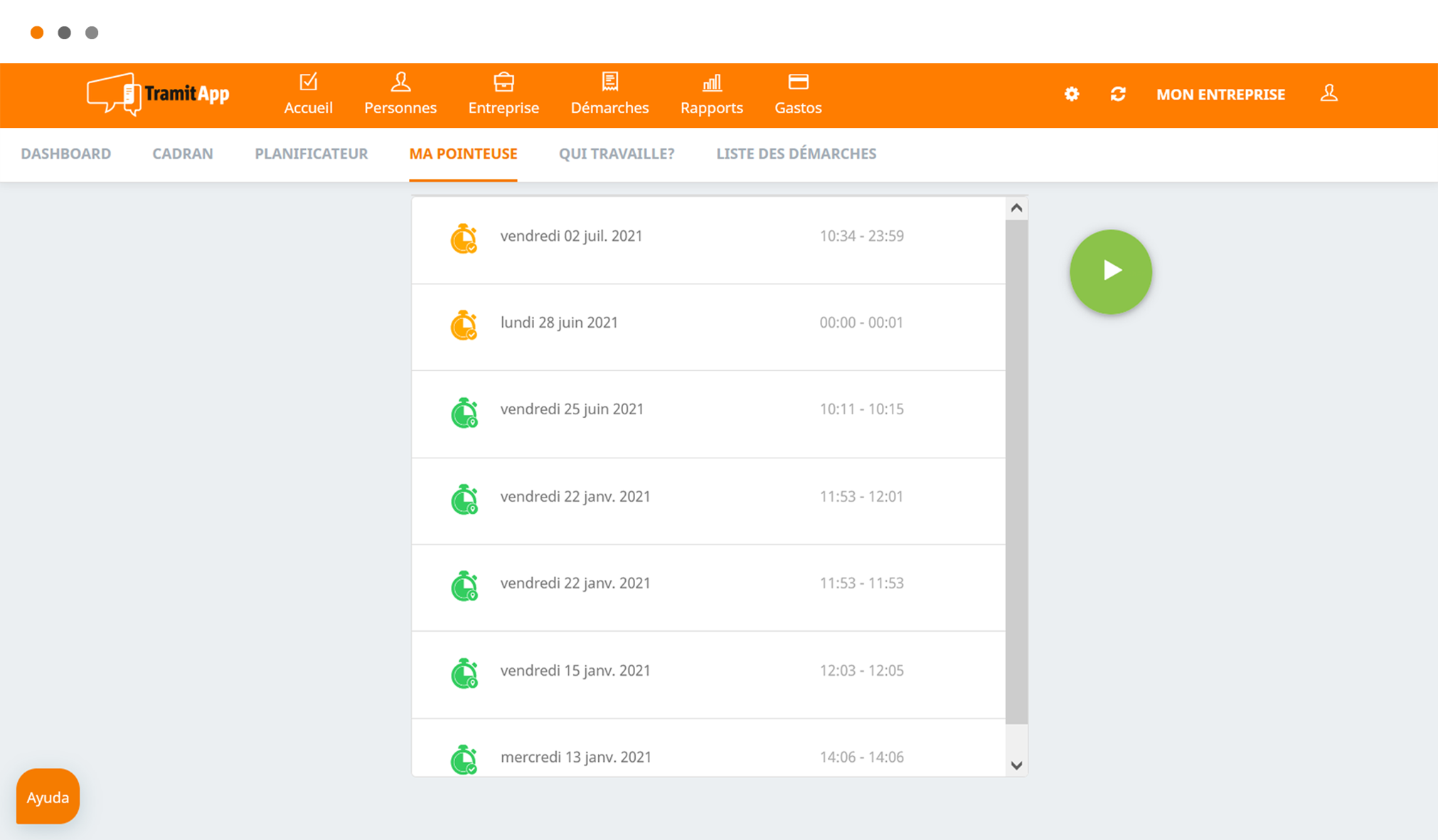ma_pointeuse App de Control Horario a través de Web, móvil y Tablet.