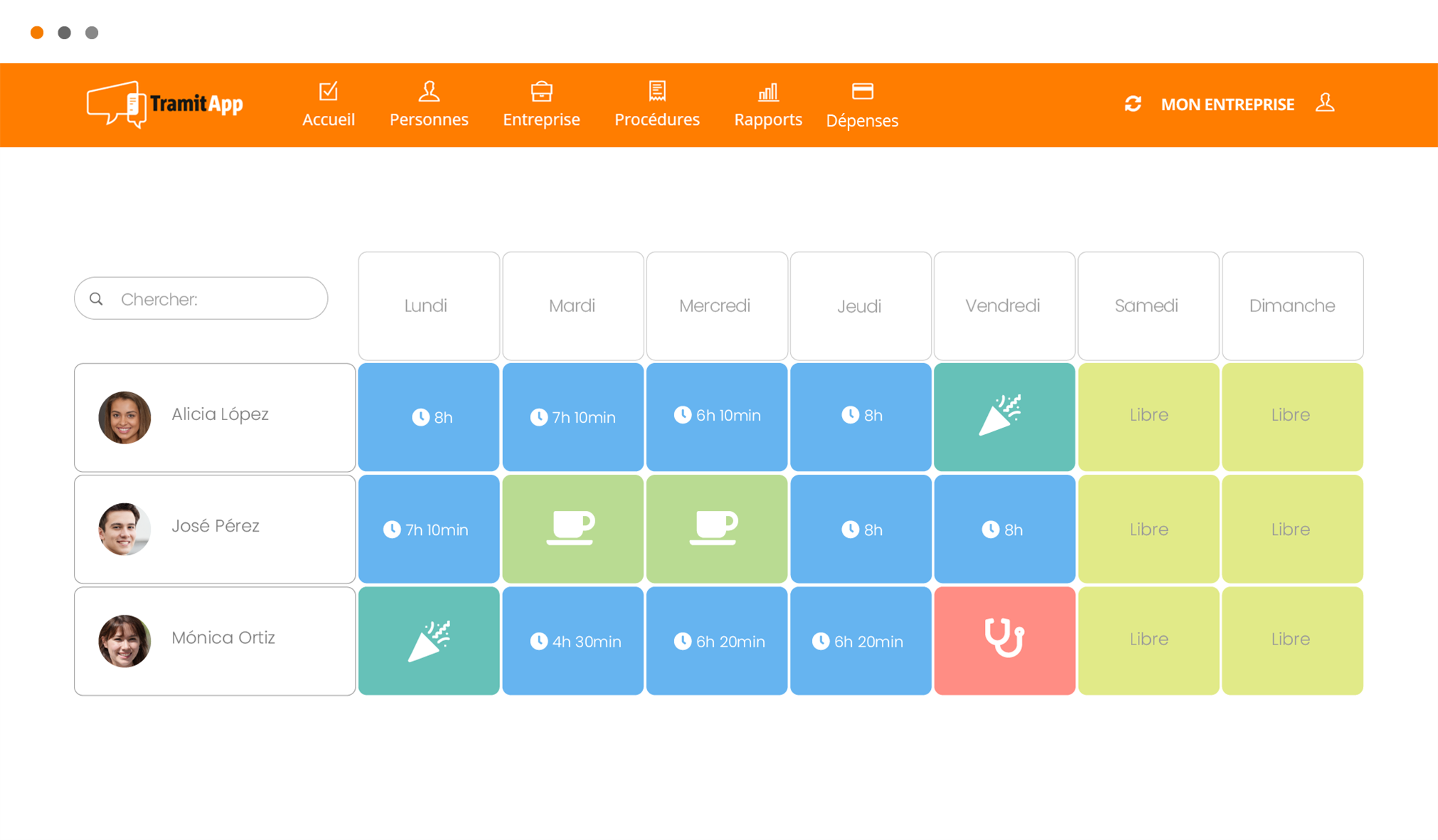 tableau_du_bord App de Control Horario a través de Web, móvil y Tablet.